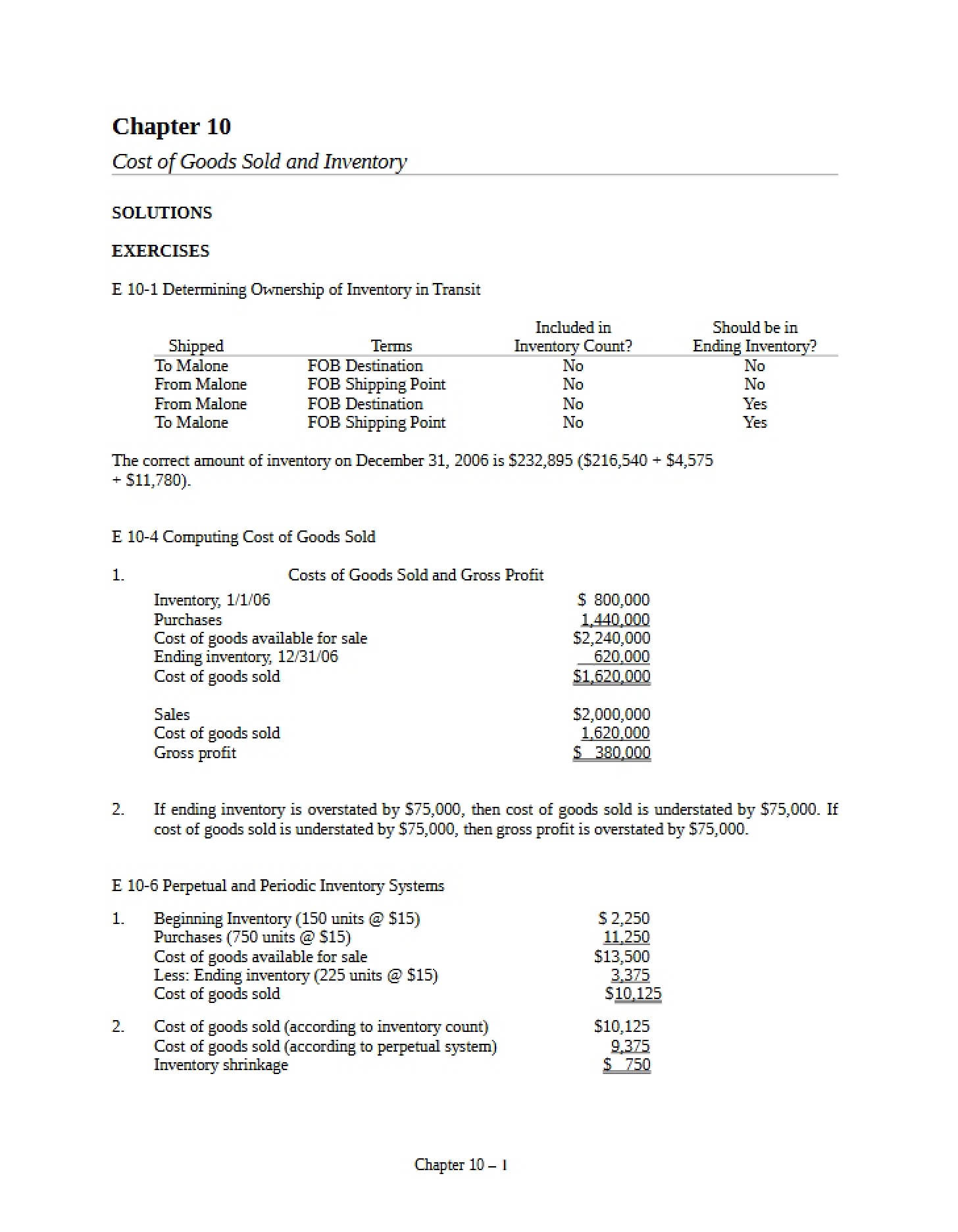 Inventory and COGS (Chapter 10)