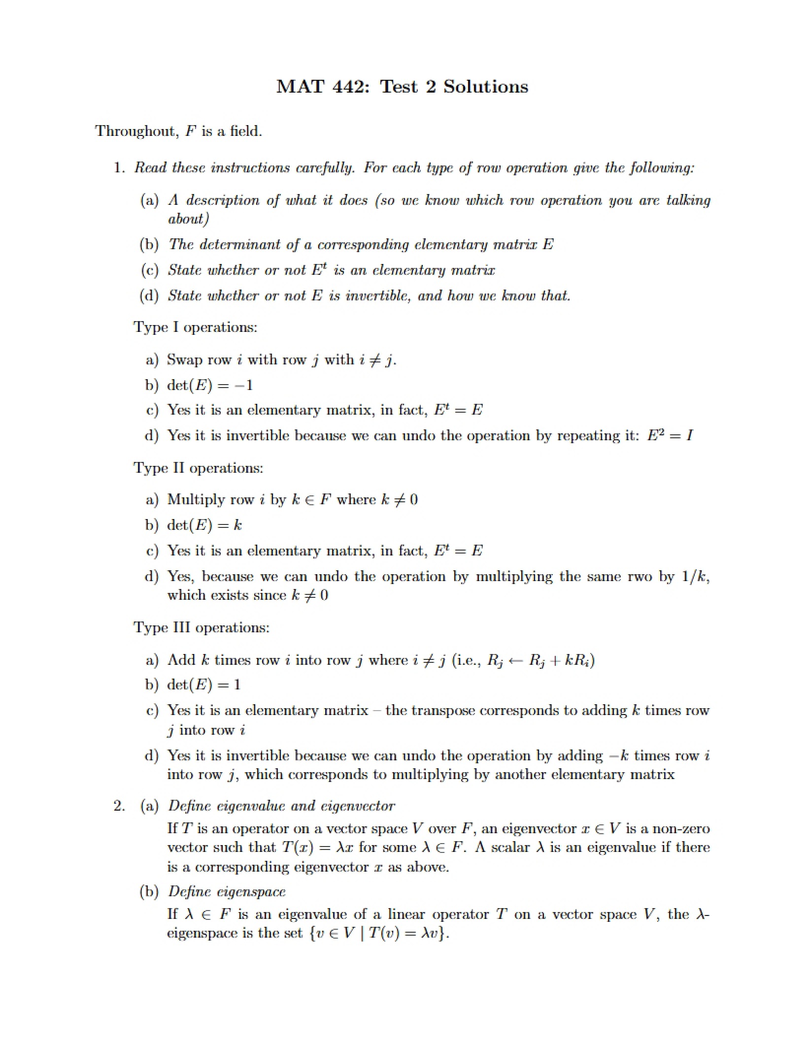 Test 2 Answer Key