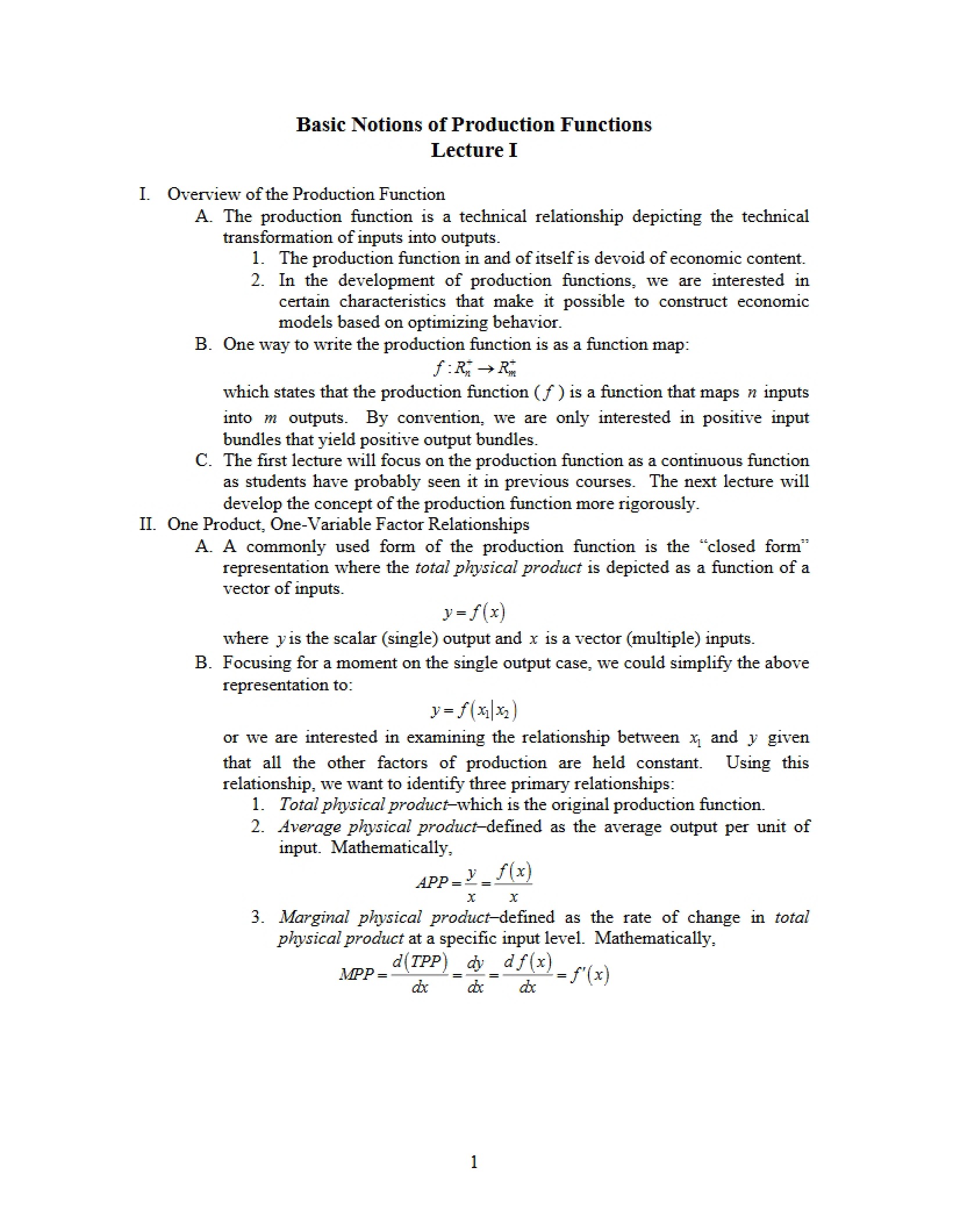 Fundamentals of Production Functions