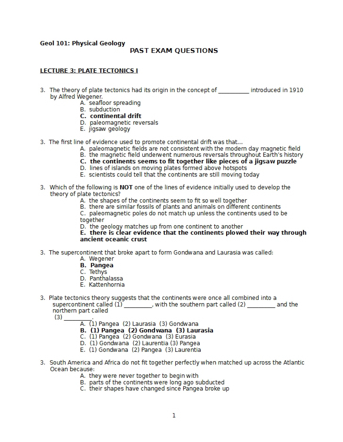 Prior Examination Questions