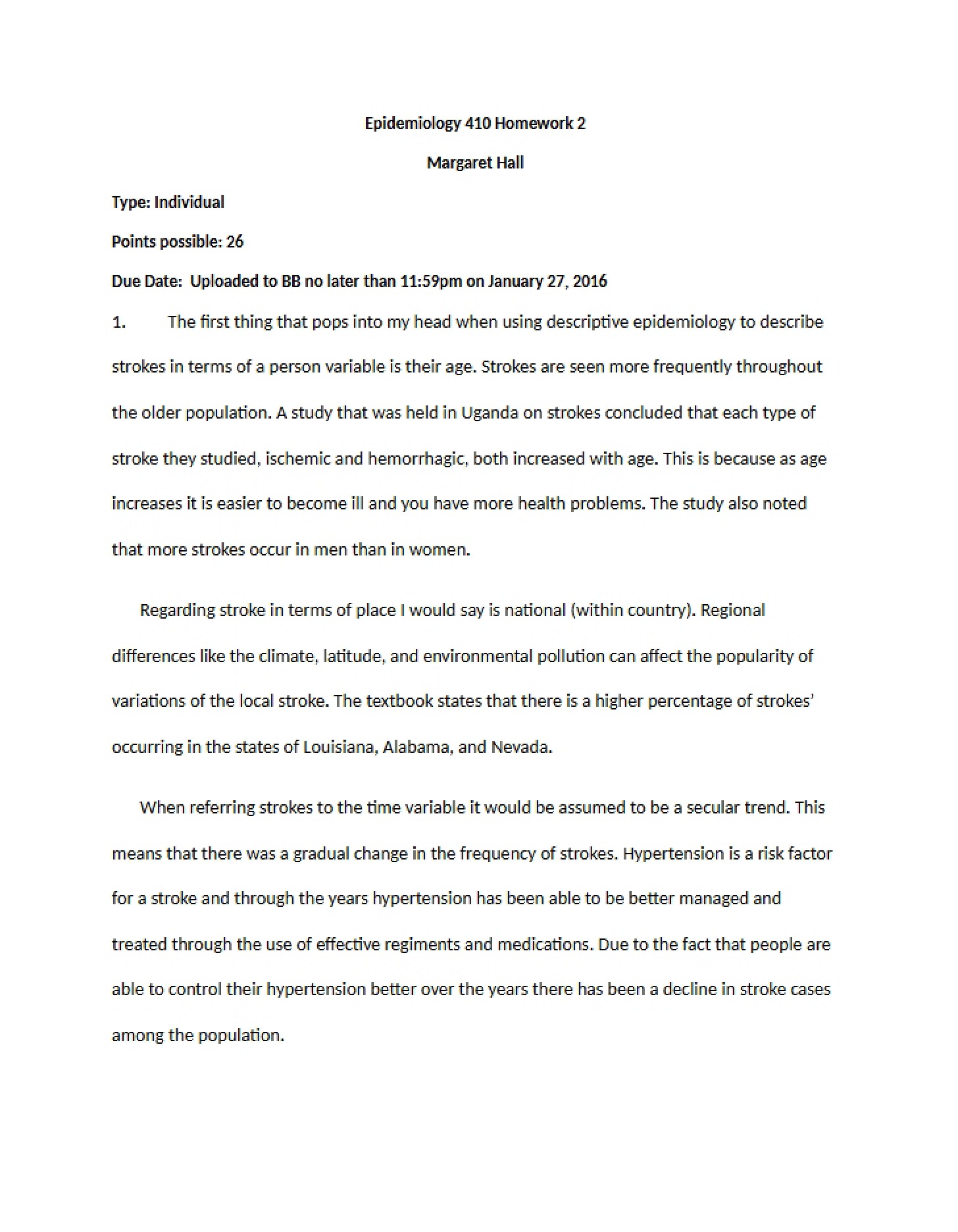 HW Two for EPID 410