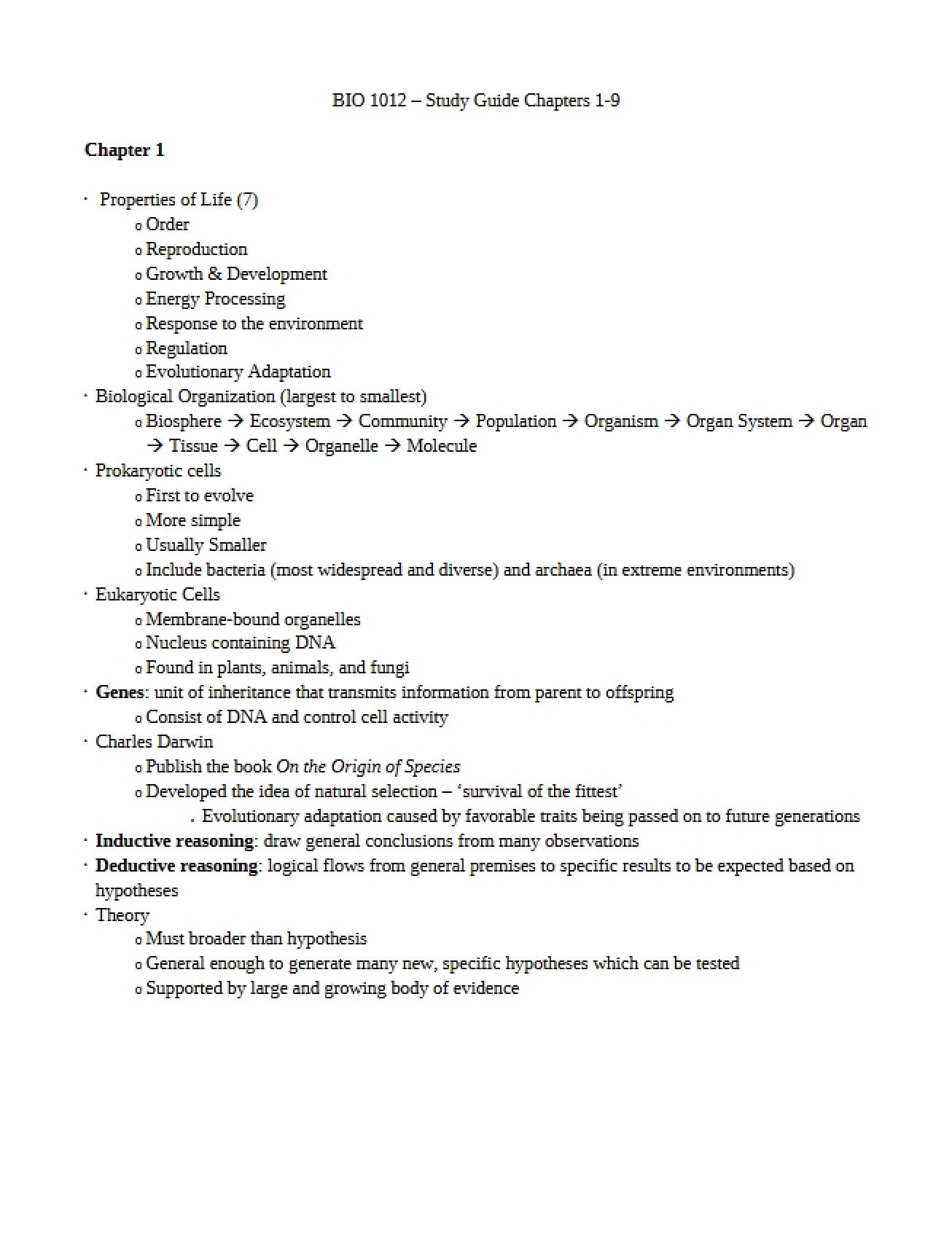 Study Guide Covering Chapters 1 through 9