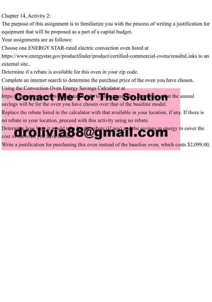 Energy Star Electric Convection Oven Purchase Justification Assignment
