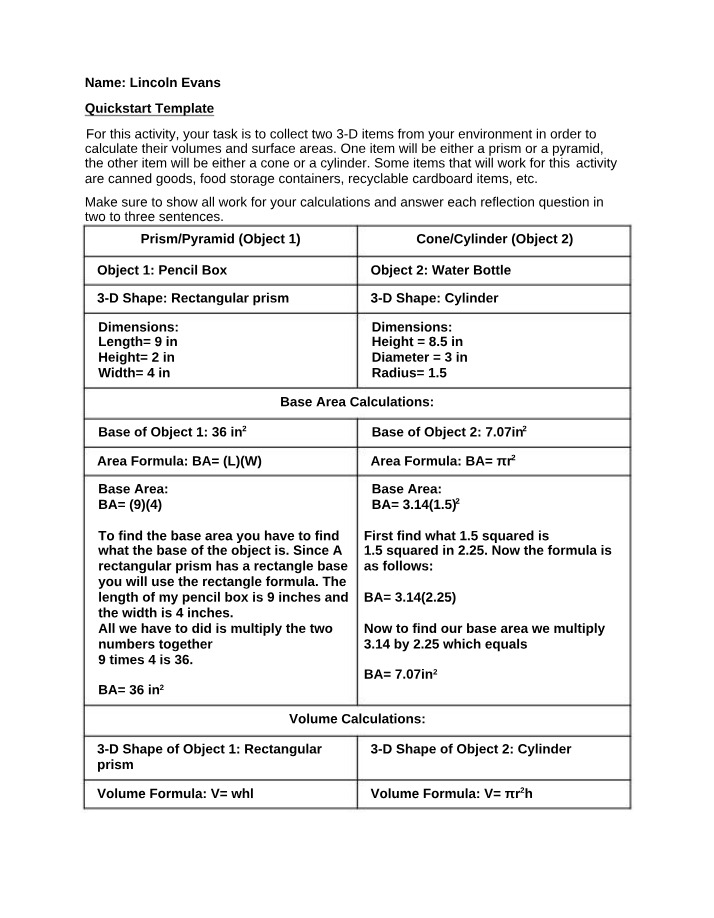 Volume and Surface Area 3D Activity