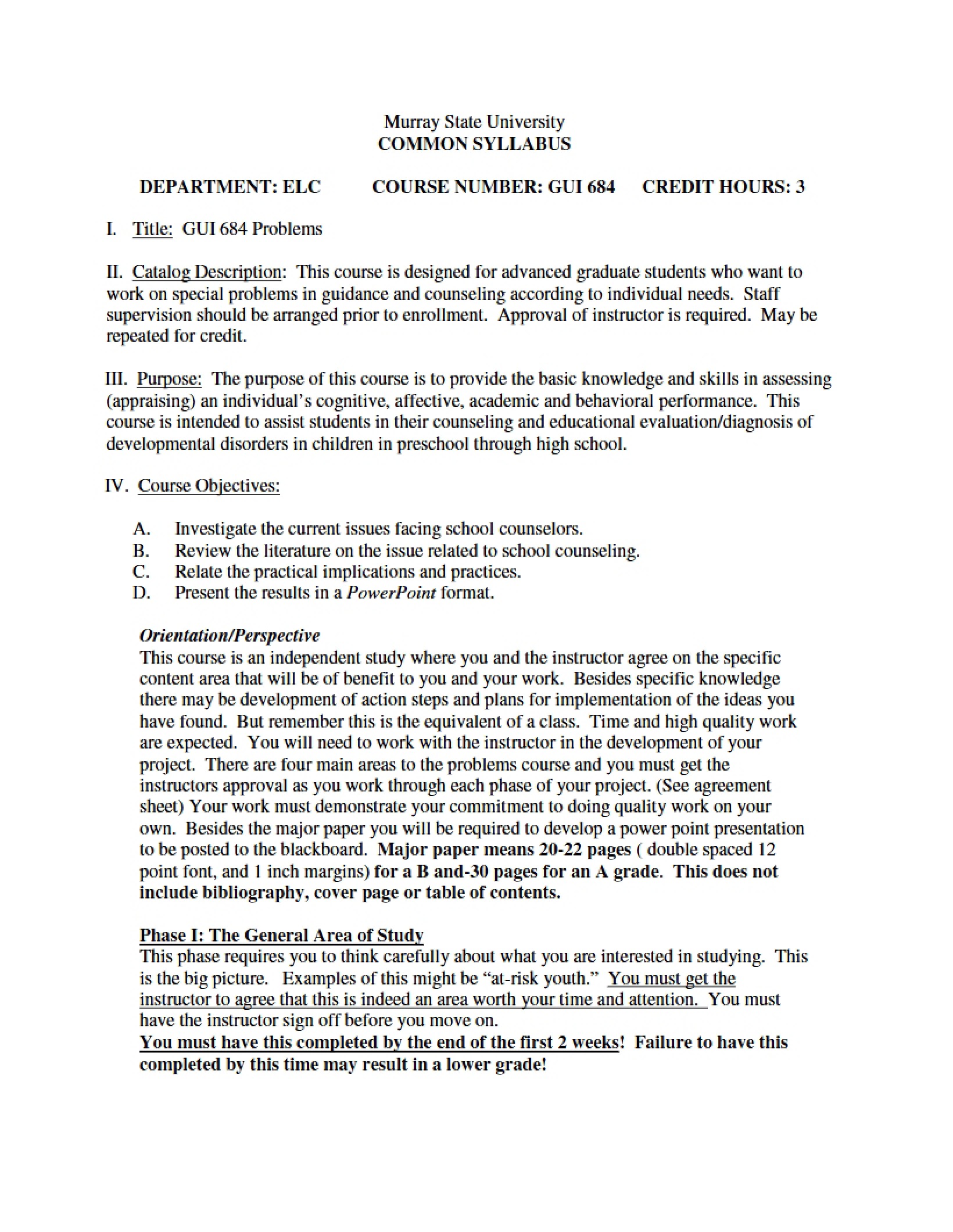 Syllabus - Problems