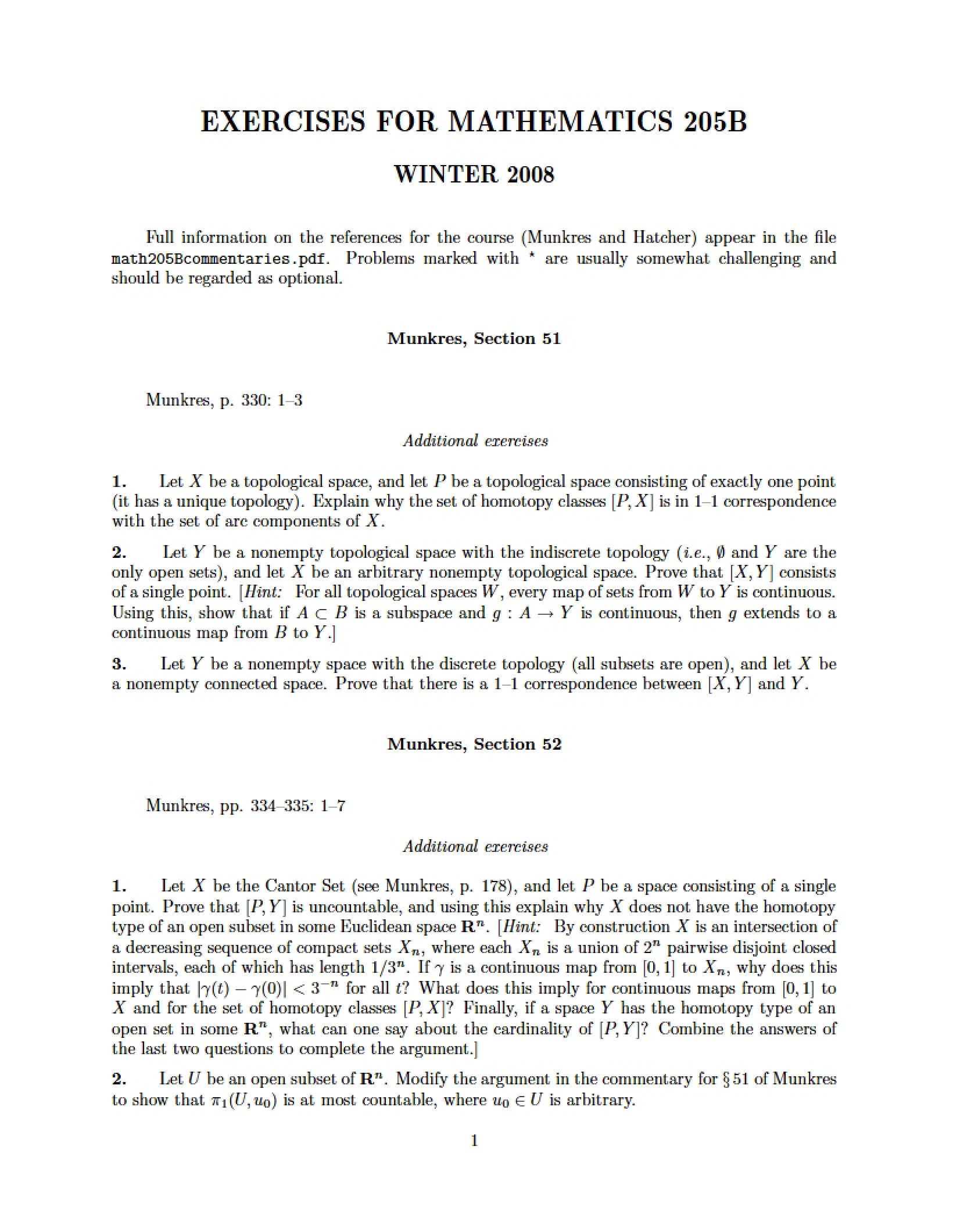 Practice Exercises for Math 205B (2008)