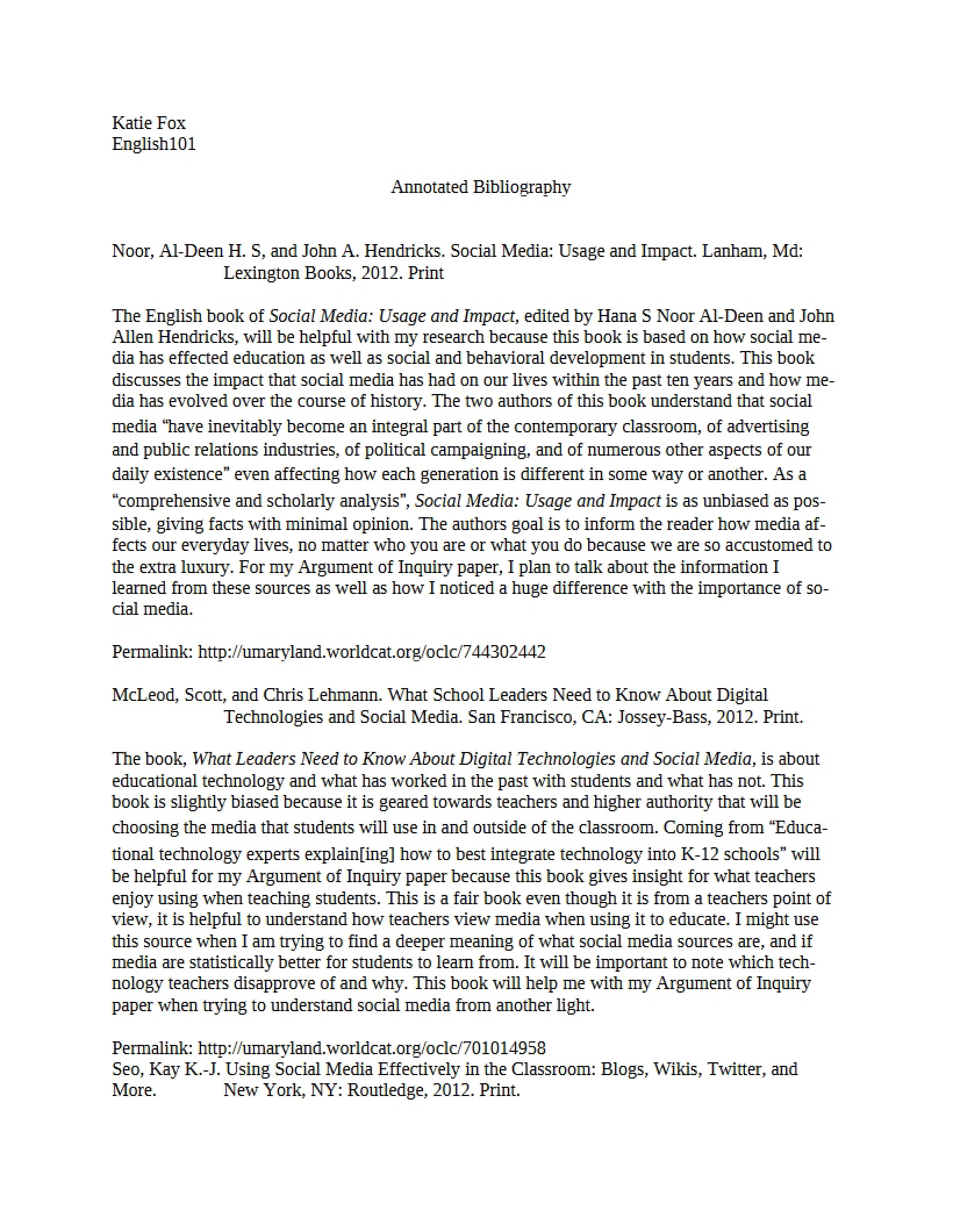 Bibliography with Annotations