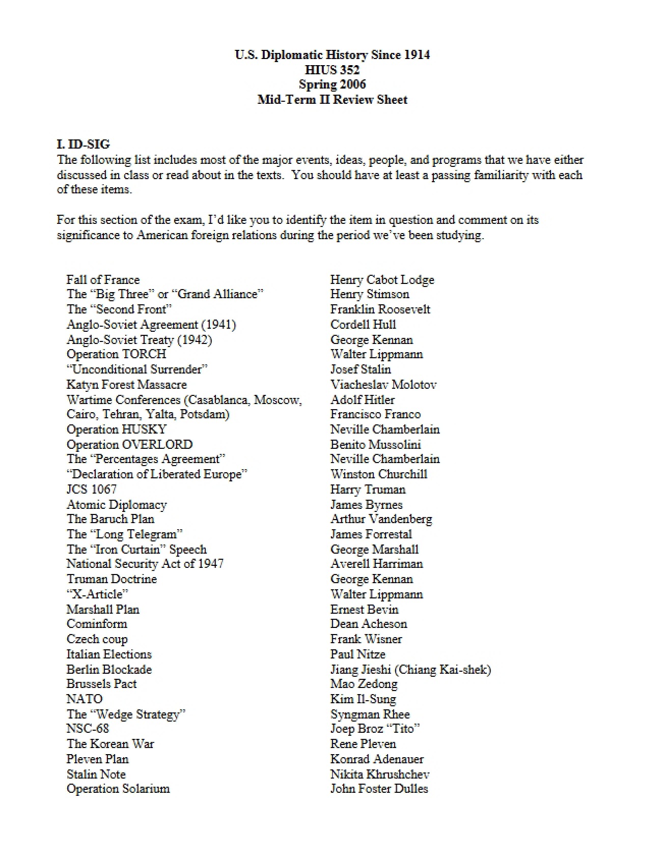 Review Sheet Midterm II (HIUS 352)