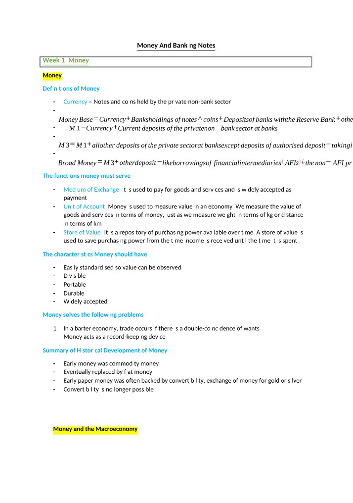 Notes on Money and Banking