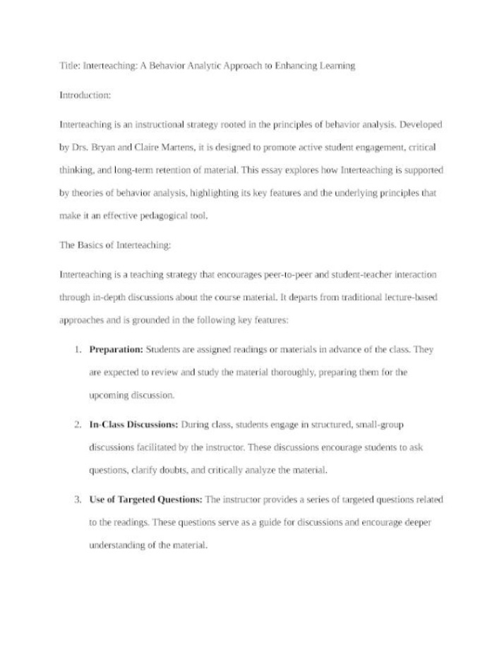 Interteaching - A Behavior Analytic Approach