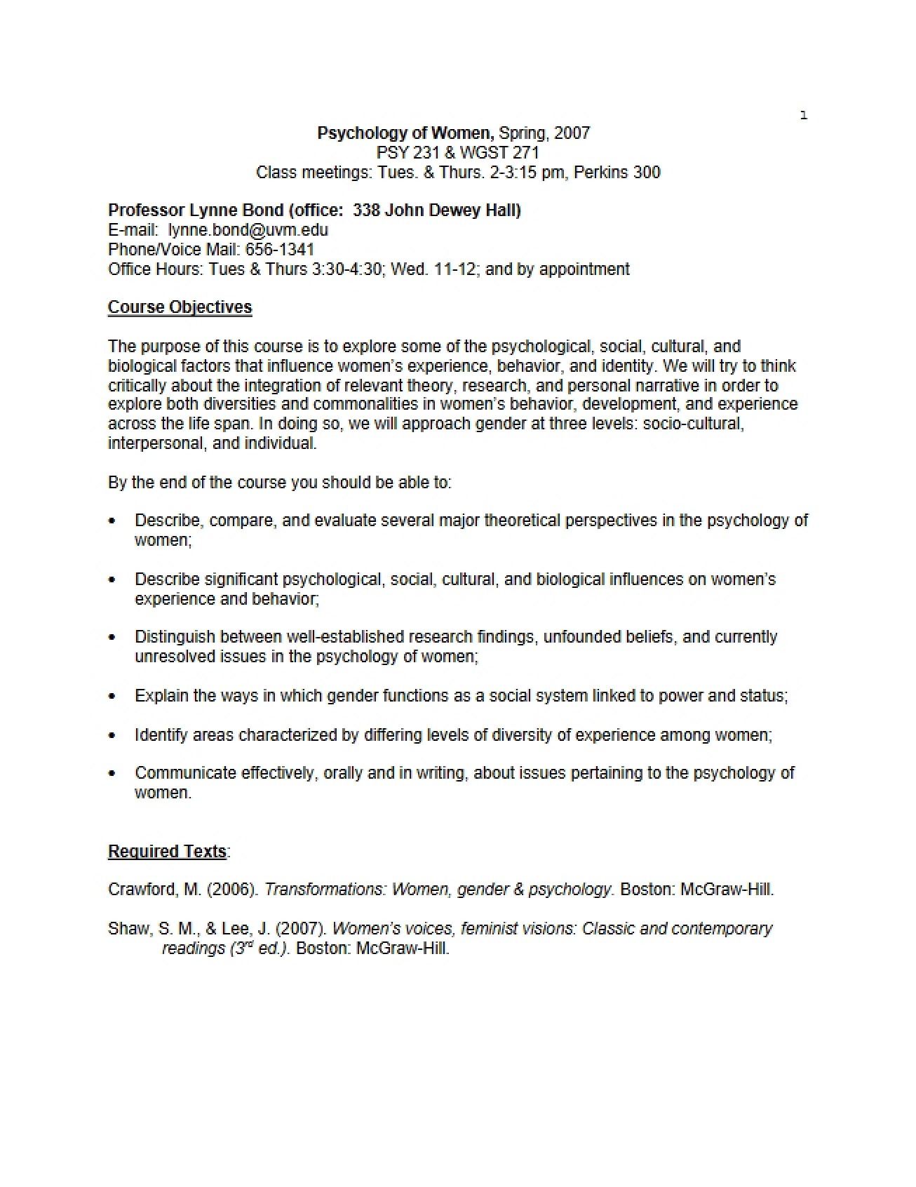 Psychology 231 Course Outline