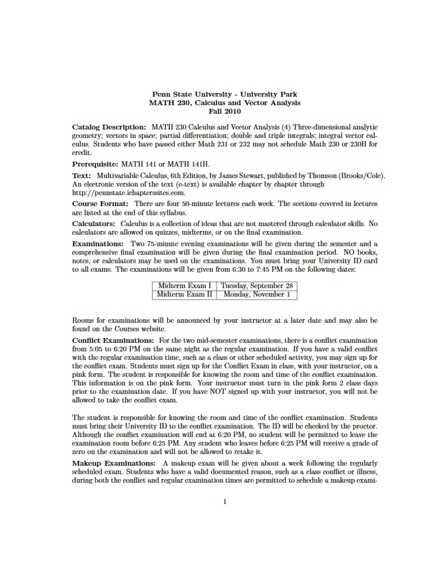 Course Outline Math 230 - MATH 230