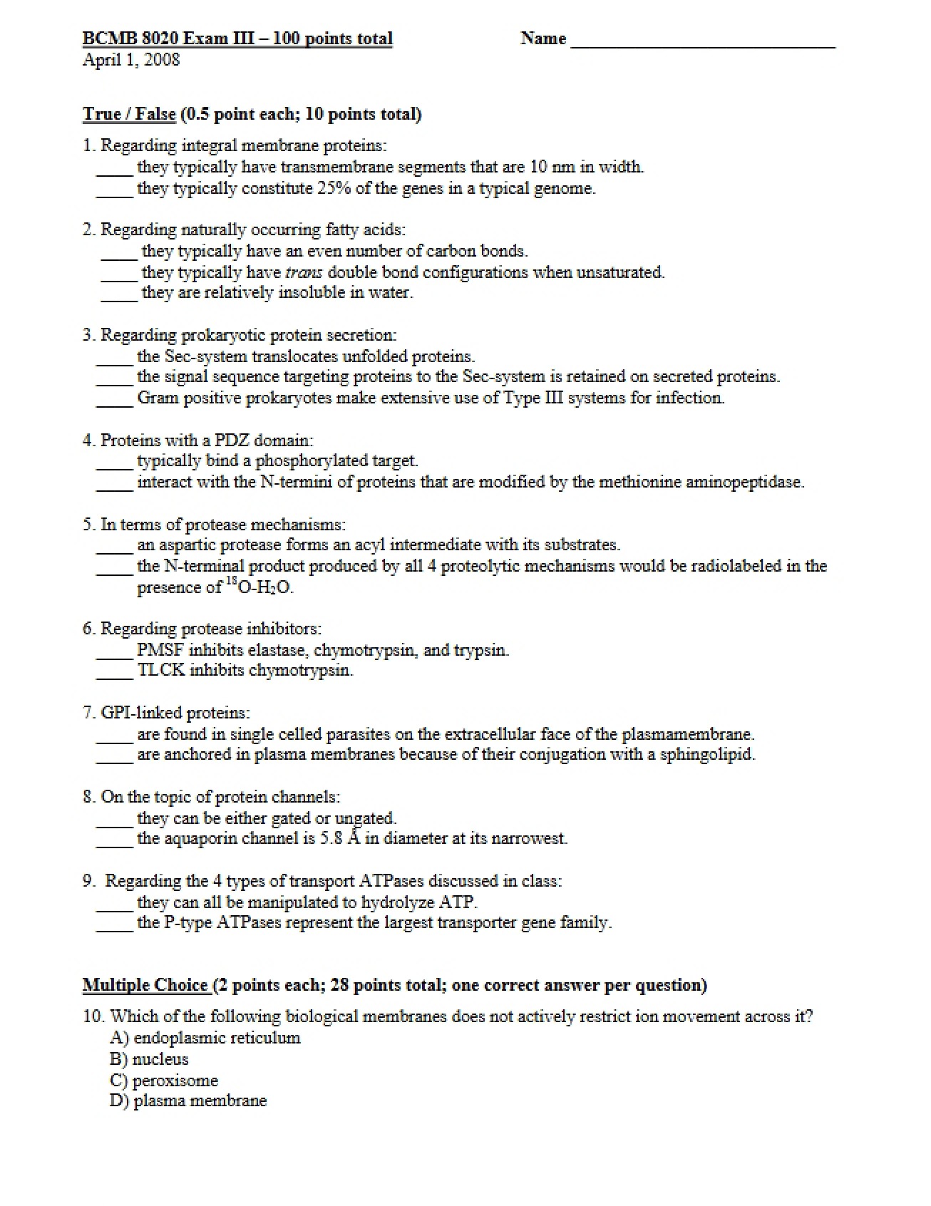 2008 Exam III