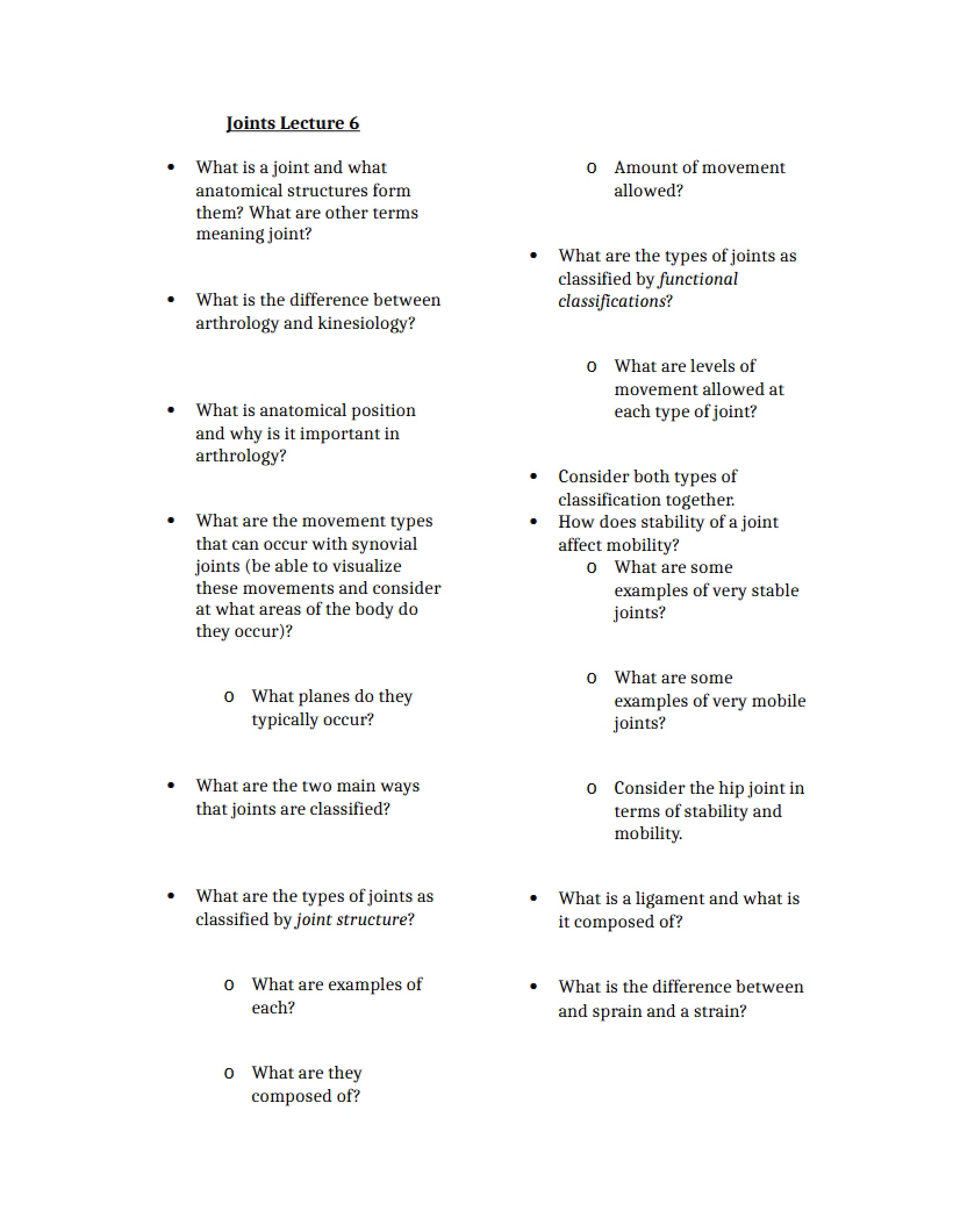 Lecture 6 Learning Objectives