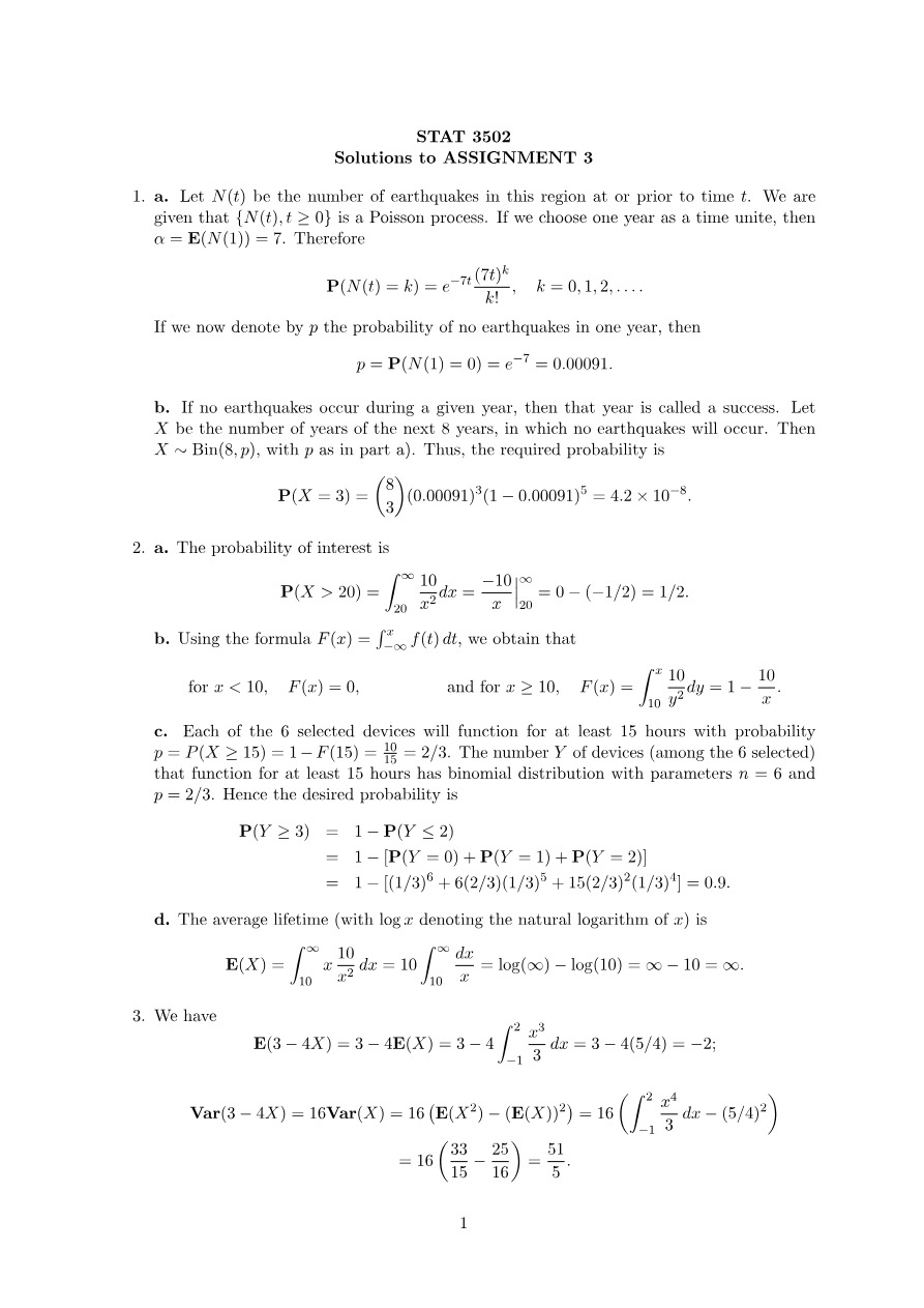 STAT 3502 Assignment 3 Solutions