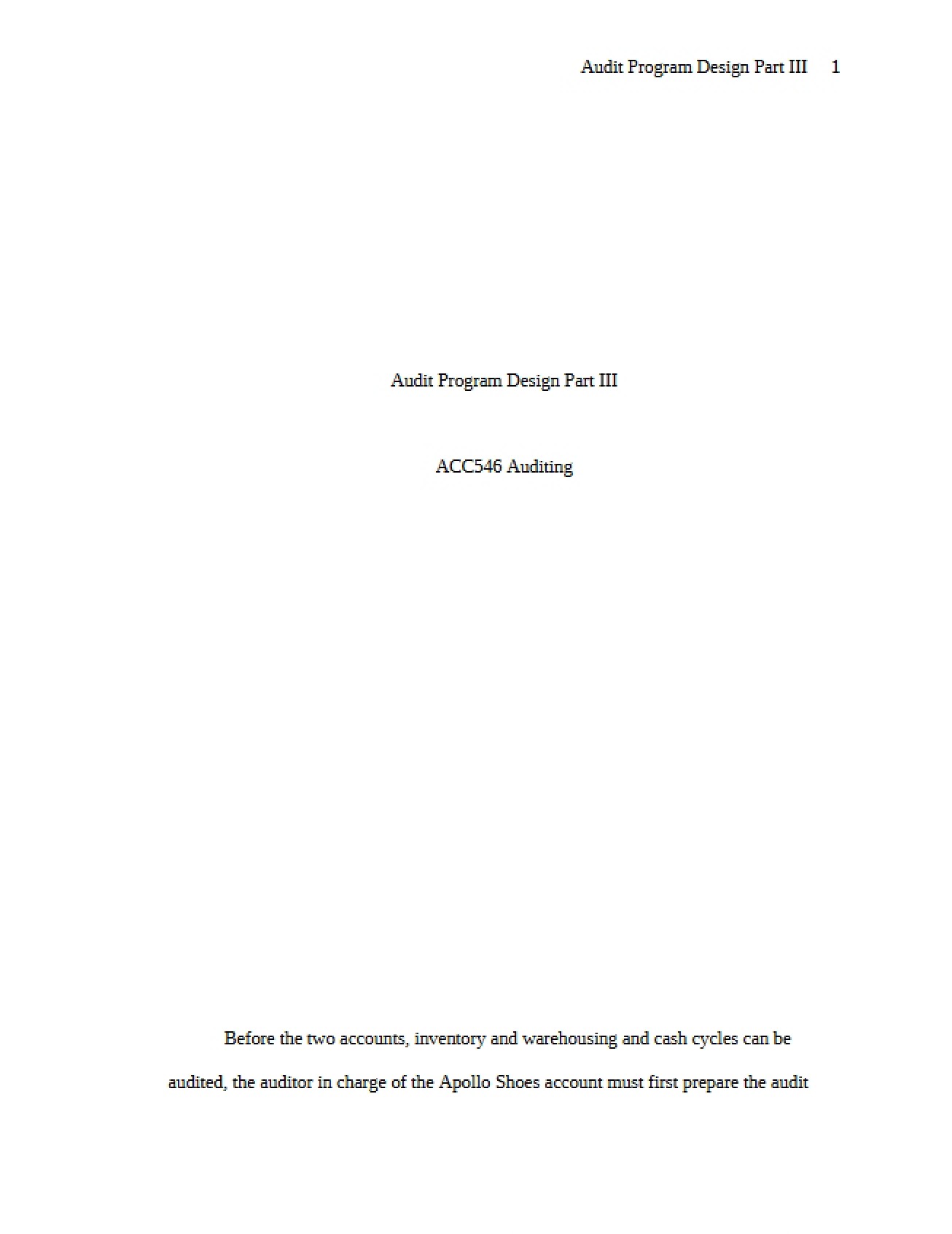 Part III of Audit Program Design