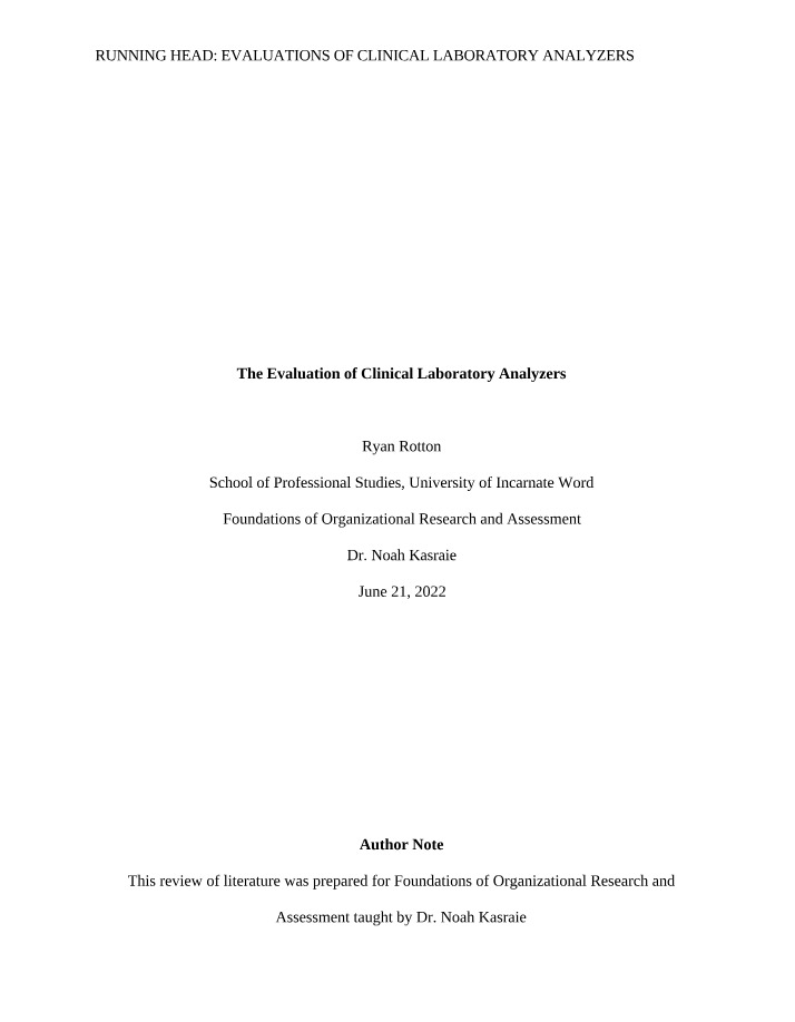 Clinical Laboratory Analyzers - Evaluations