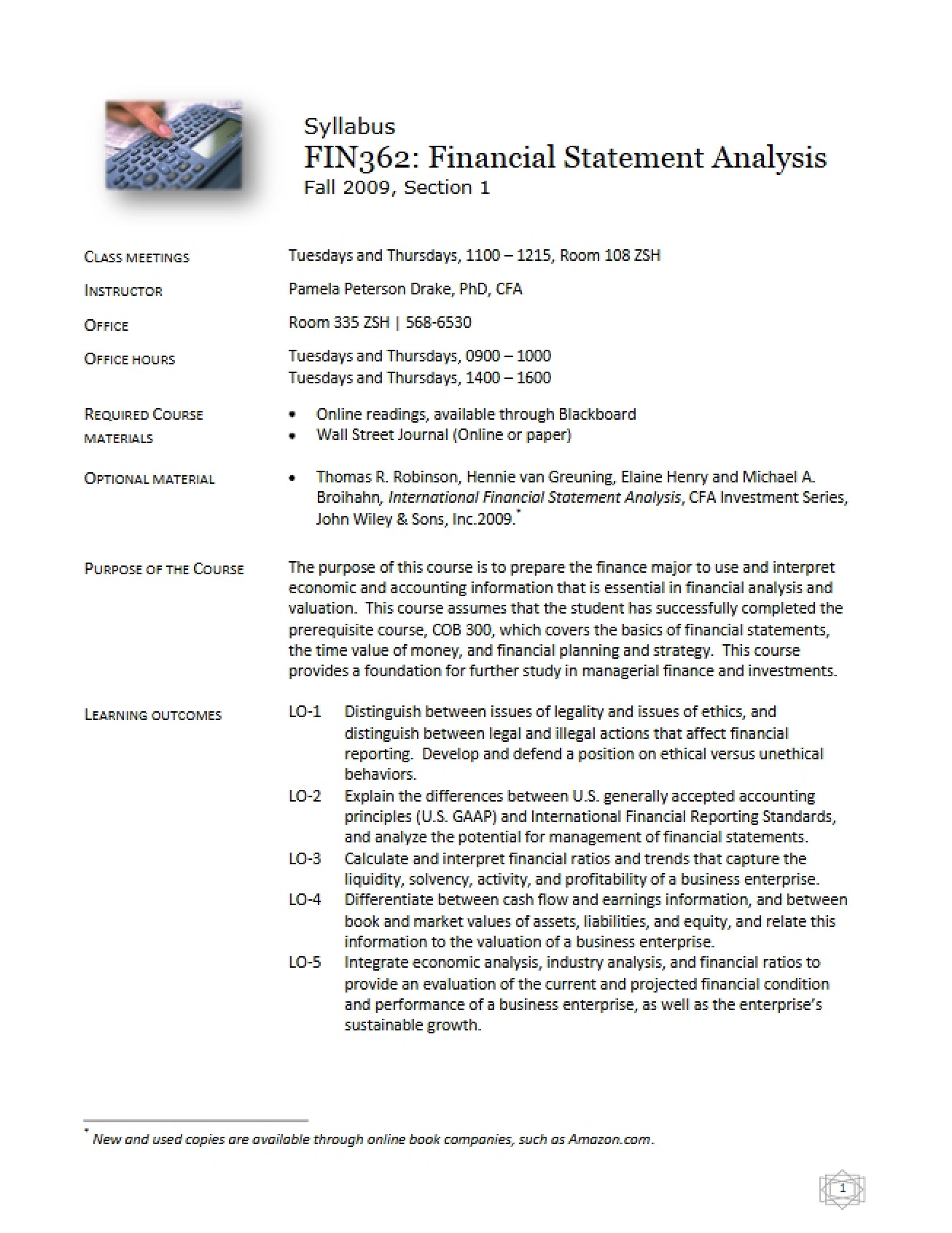 Syllabus for Financial Analysis