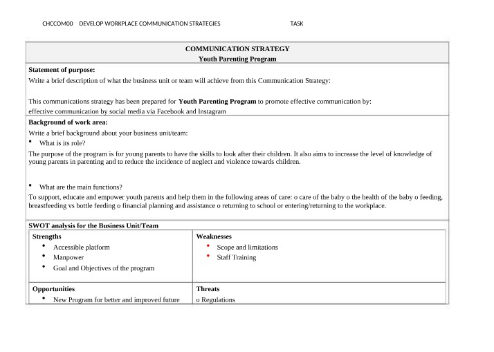 Youth Parenting Program Communication Strategy