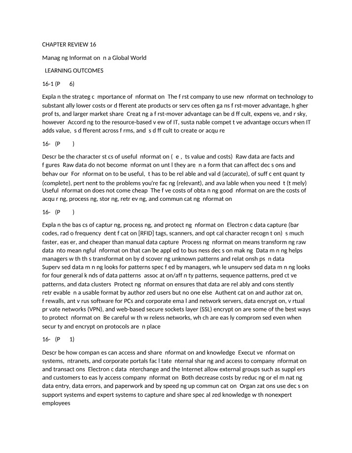 Managing Information in a Global World - Chapter 16 Review