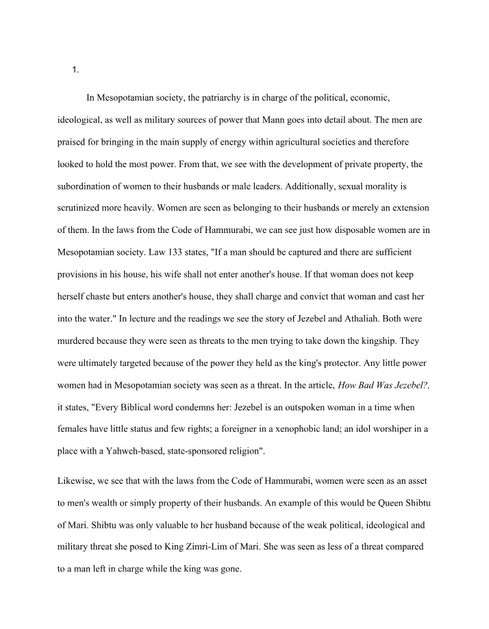 Mesopotamian Society - Power Dynamics and Patriarchy