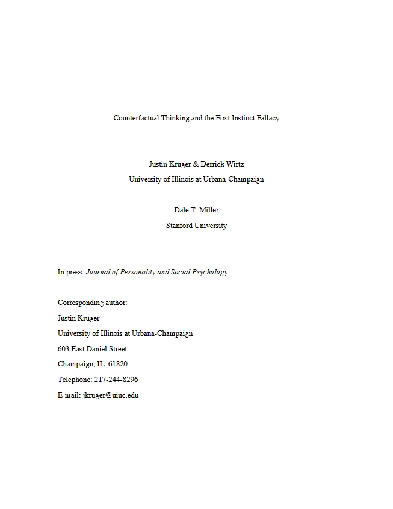 First Instinct Fallacy and the Role of Counterfactual Thinking
