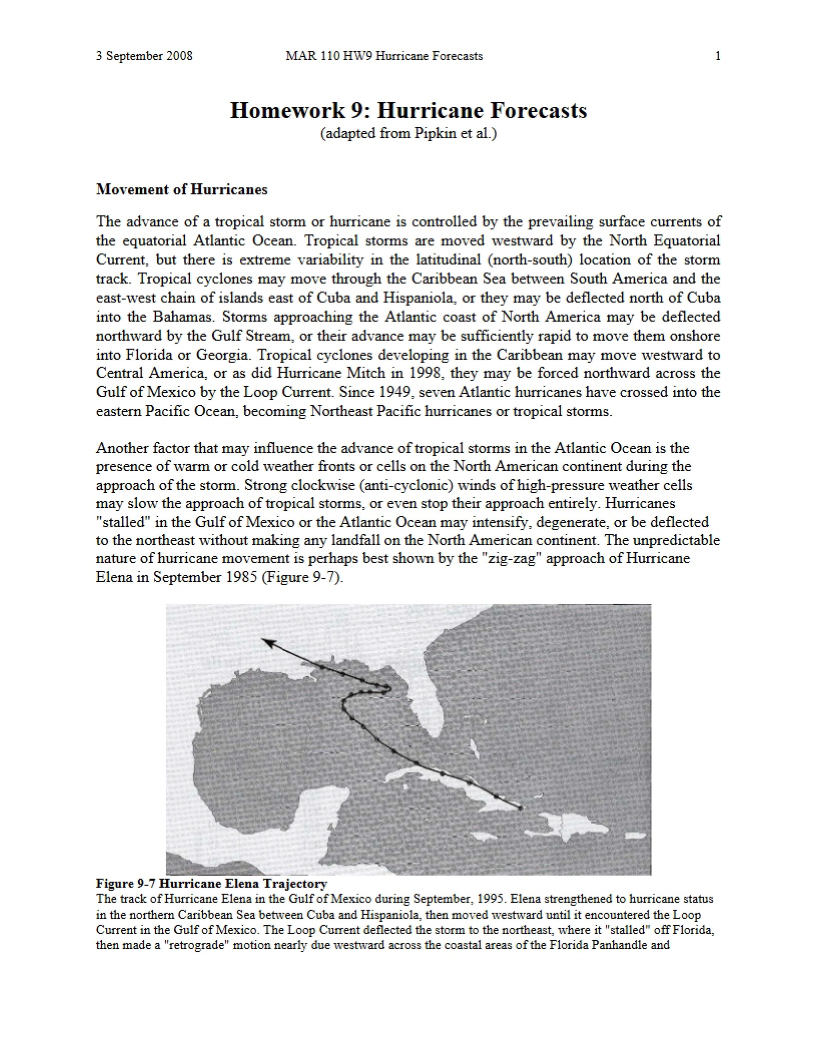 Hurricane Forecasts Homework Nine