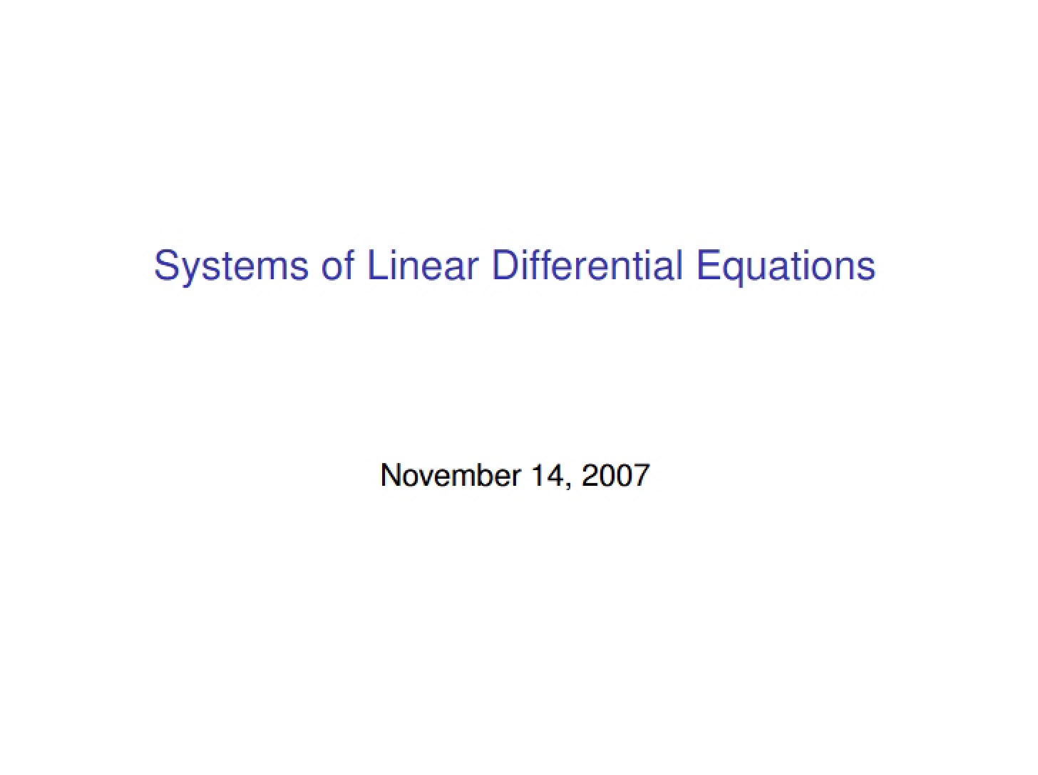 Differential Equations Linear Systems - MATH 54