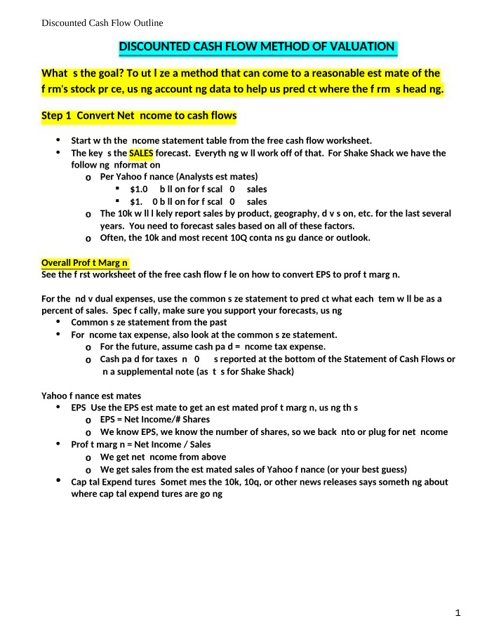 Winter 2023 - Discounted Cash Flow Method