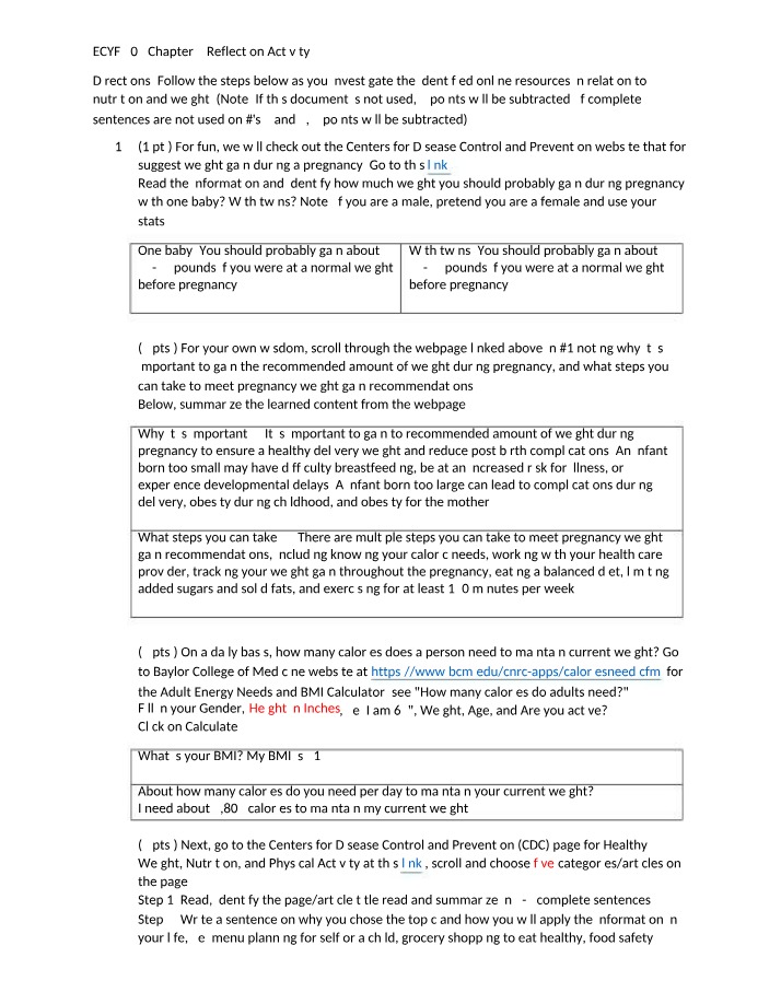 Nutrition & Weight Gain During Pregnancy Reflection
