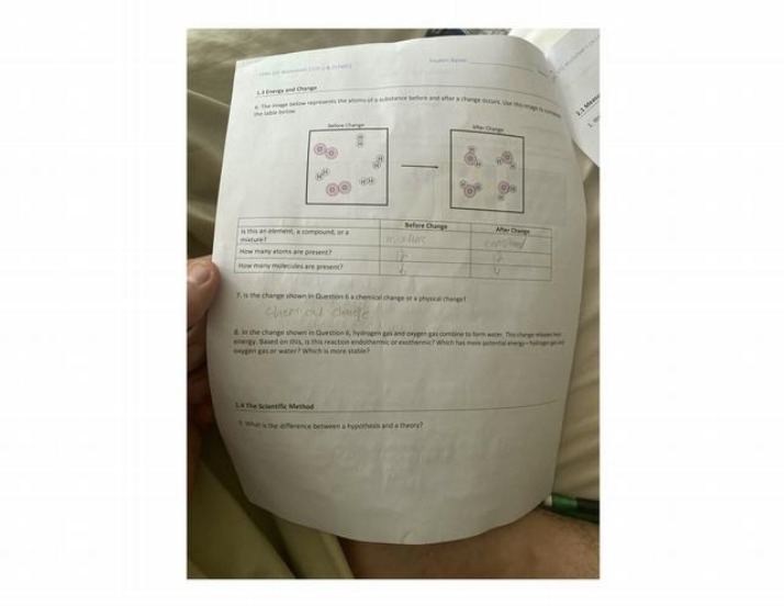 Worksheet on Energy, Change, and Scientific Method