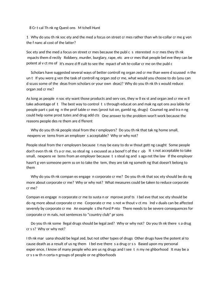 GOV142 Critical Thinking Questions