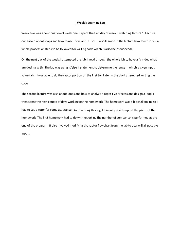 Weekly Learning Log - Loops and IfElse Statements