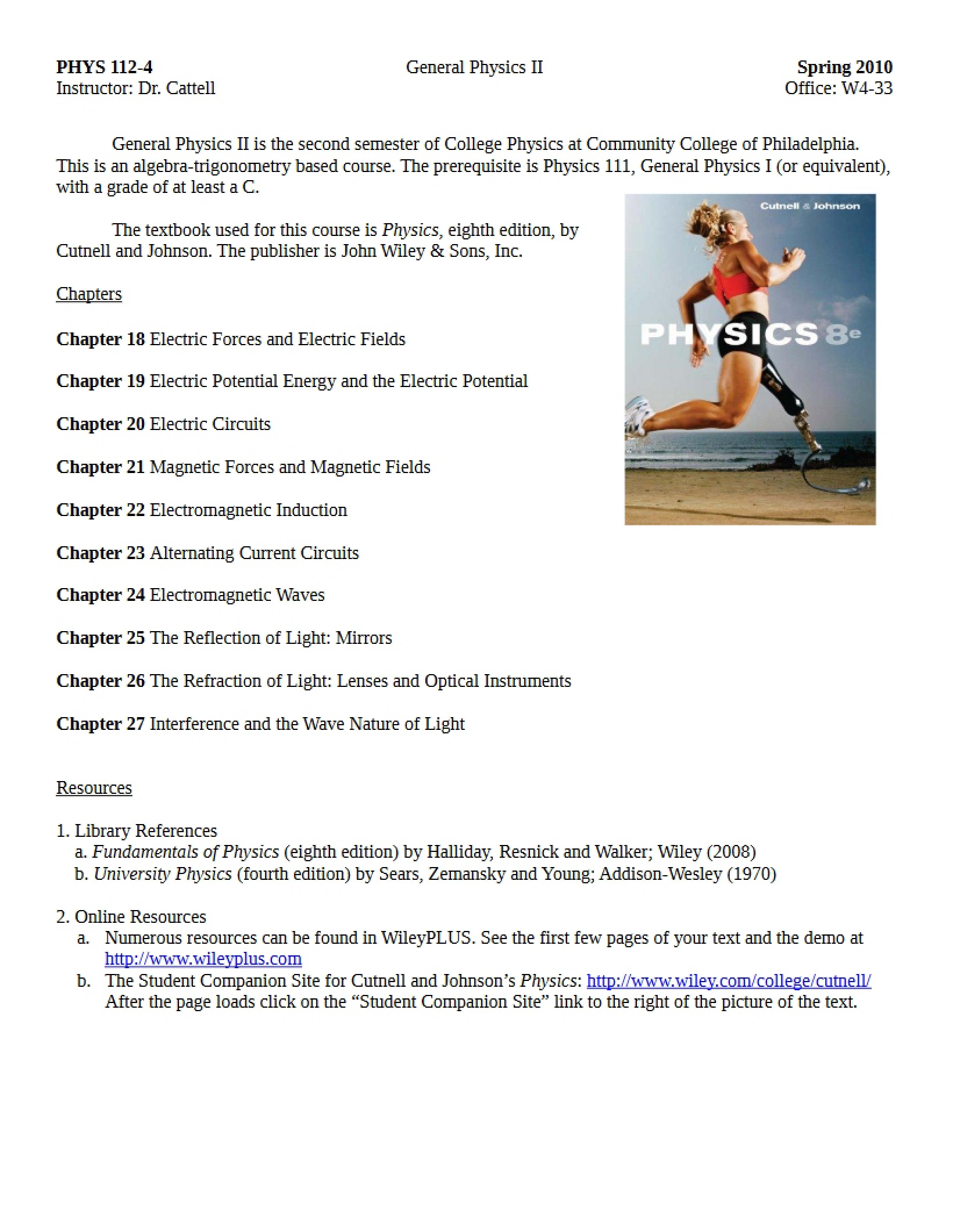 General Physics II PHYS 112