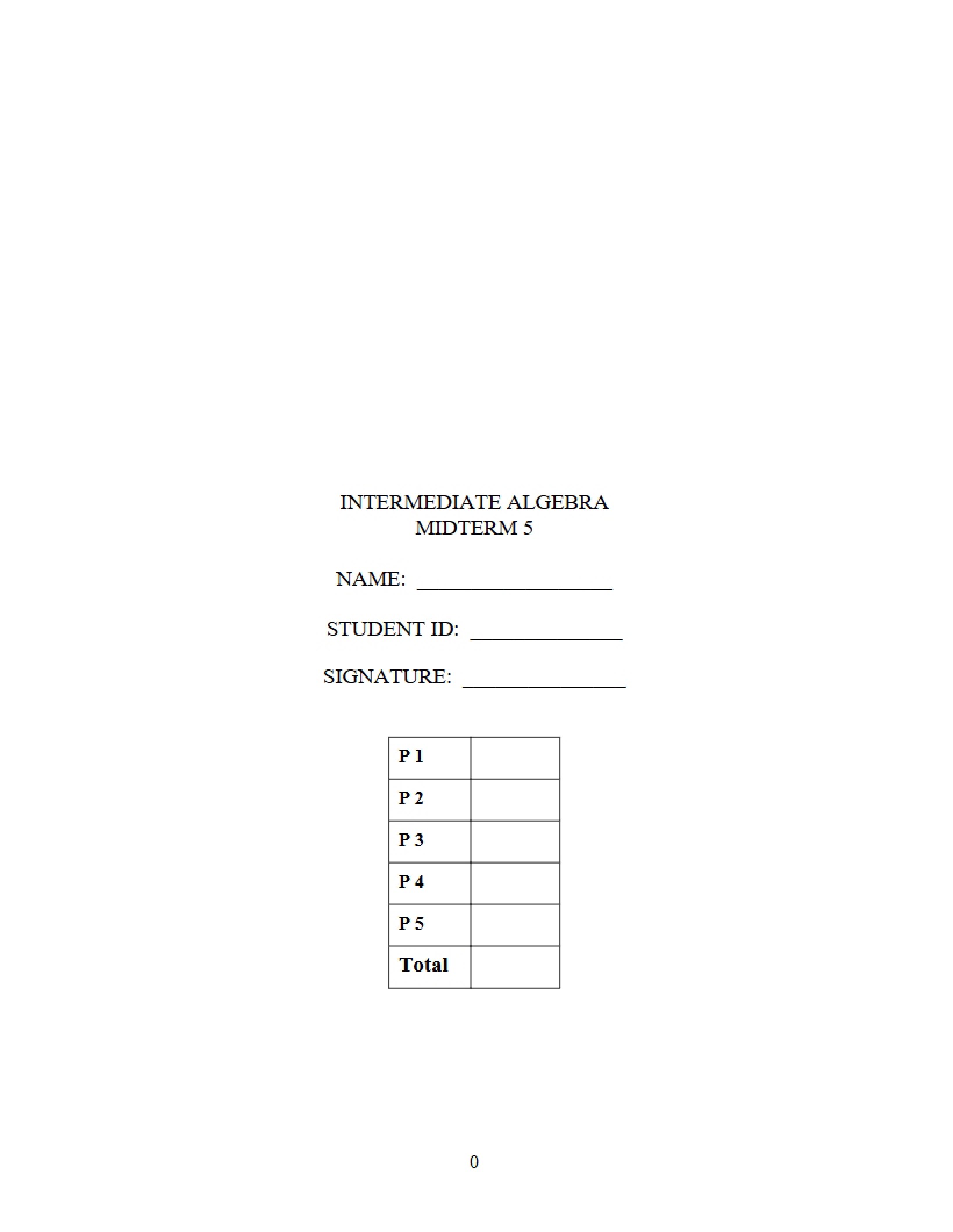 Fifth Midterm Intermediate Algebra