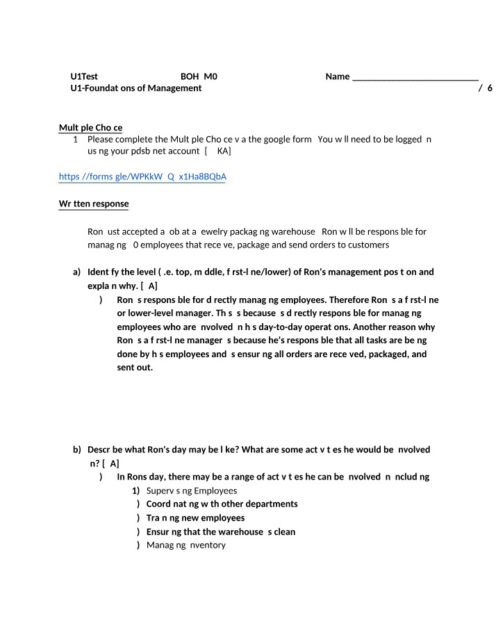 ENG3U Unit 1 Test