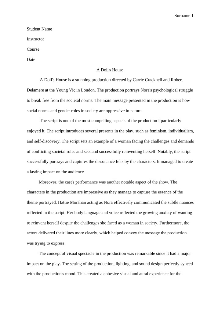 Analysis of A Doll's House Production