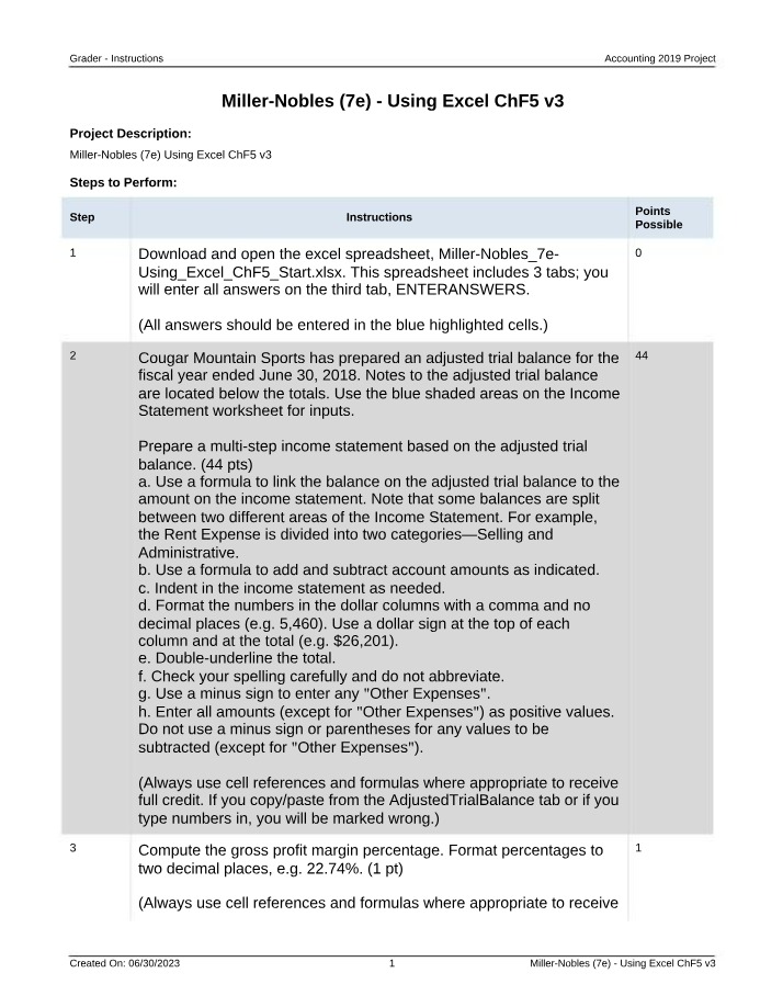 Miller-Nobles (7e) Chapter 5 Excel Exercises