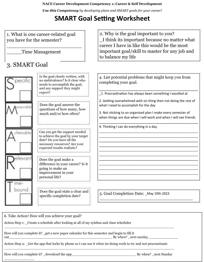 Worksheet for SMART Goals