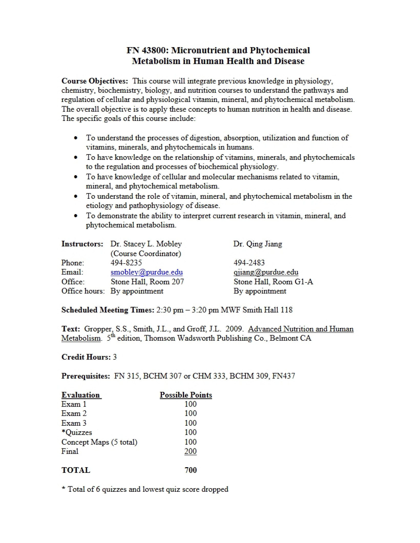 Micronutrient Metabolism Syllabus