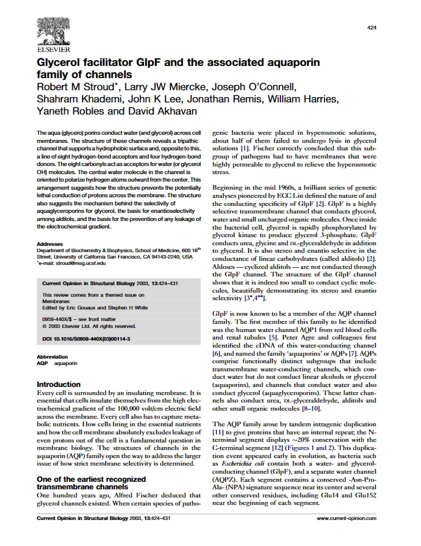 Aquaporin Family and Glycerol Facilitator GlpF