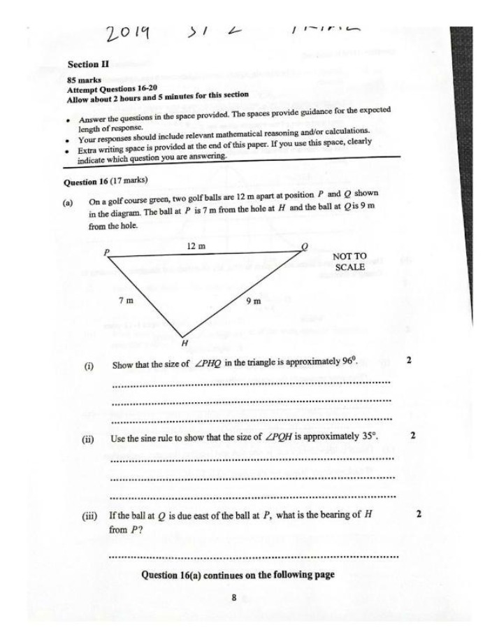 2019 Mathematics Exam