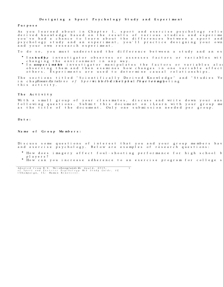Sport Psychology Study and Experiment Design