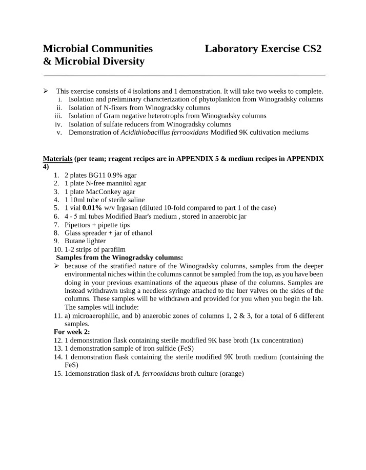 Microbial Communities - Isolation and Diversity