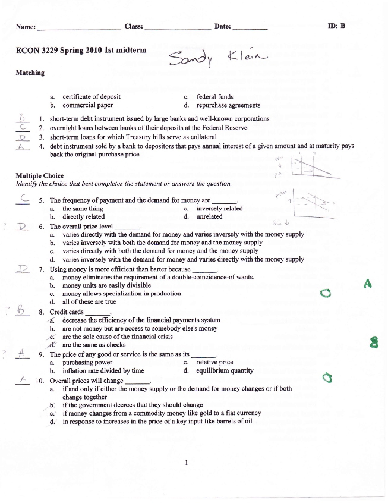 2010 Practice Midterm 1 for Economics