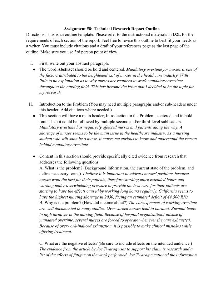 Technical Research Report Outline - Assignment 8