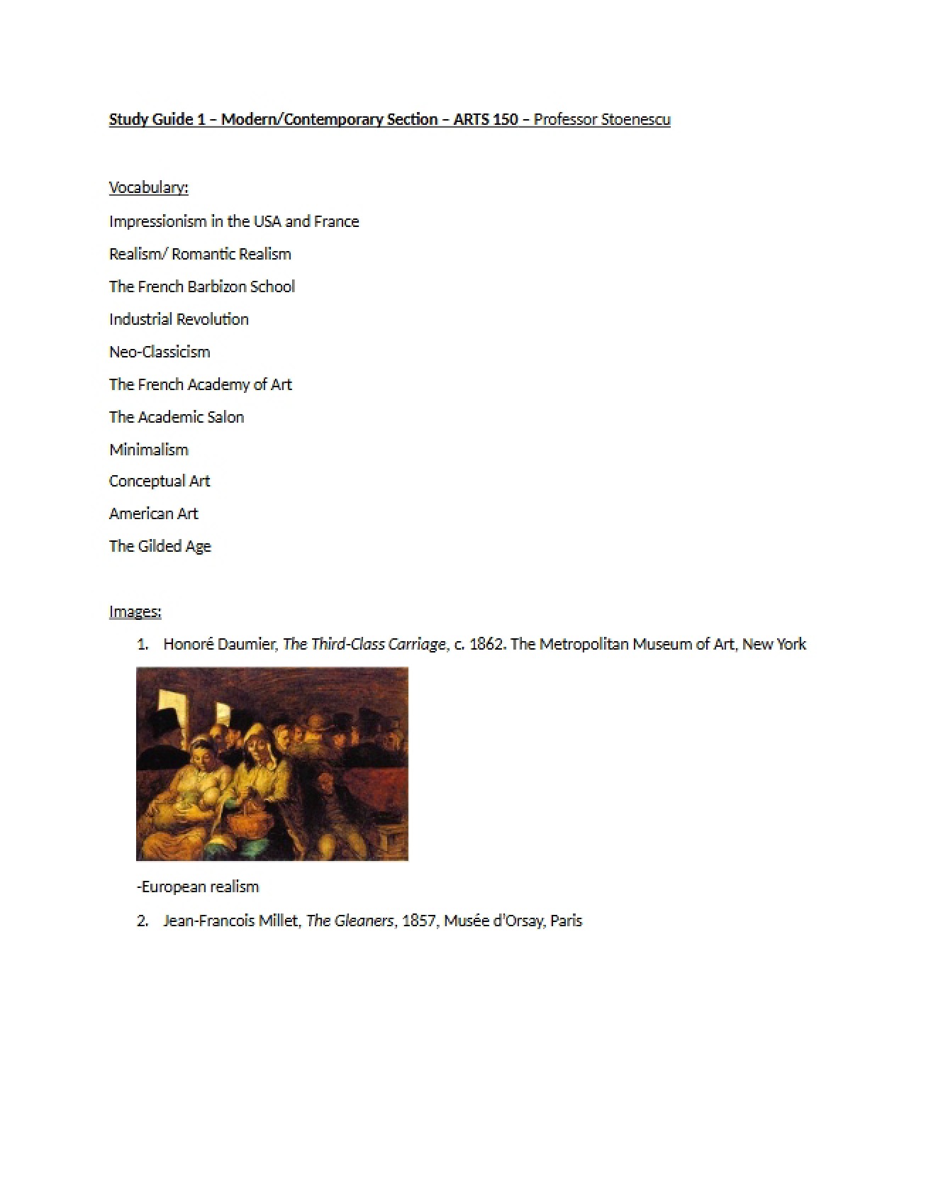 First Study Guide for an Art History Survey
