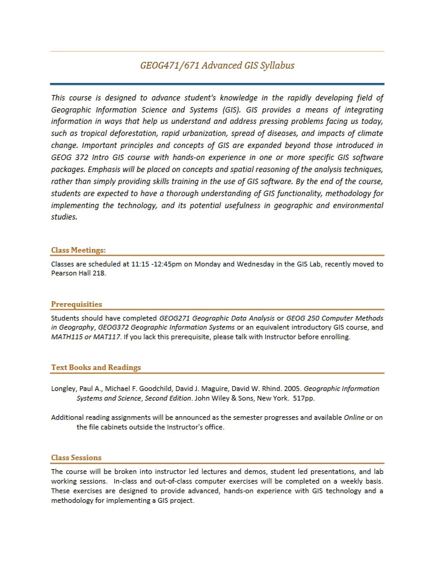 Class Syllabus