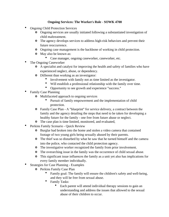 The Worker's Role in Ongoing Child Protection Services