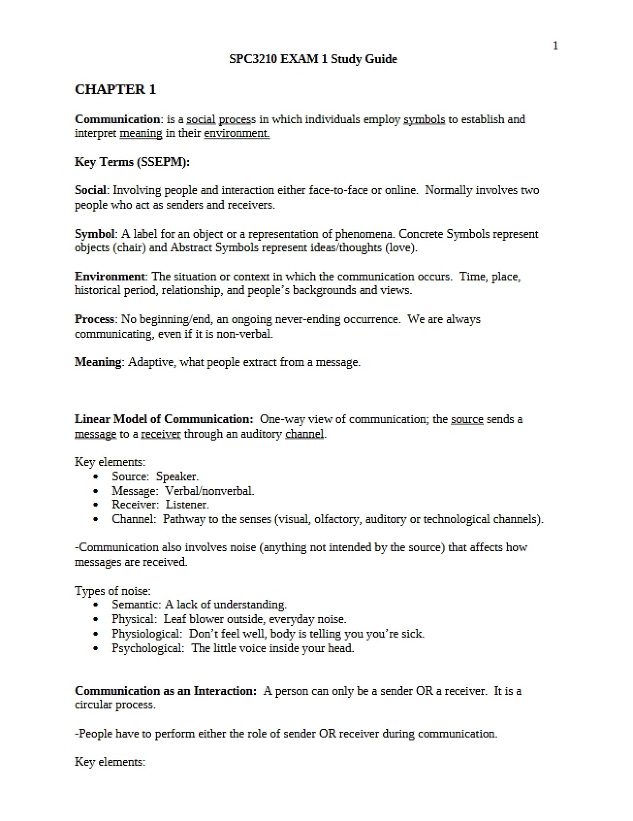 Study Guide for Exam 1